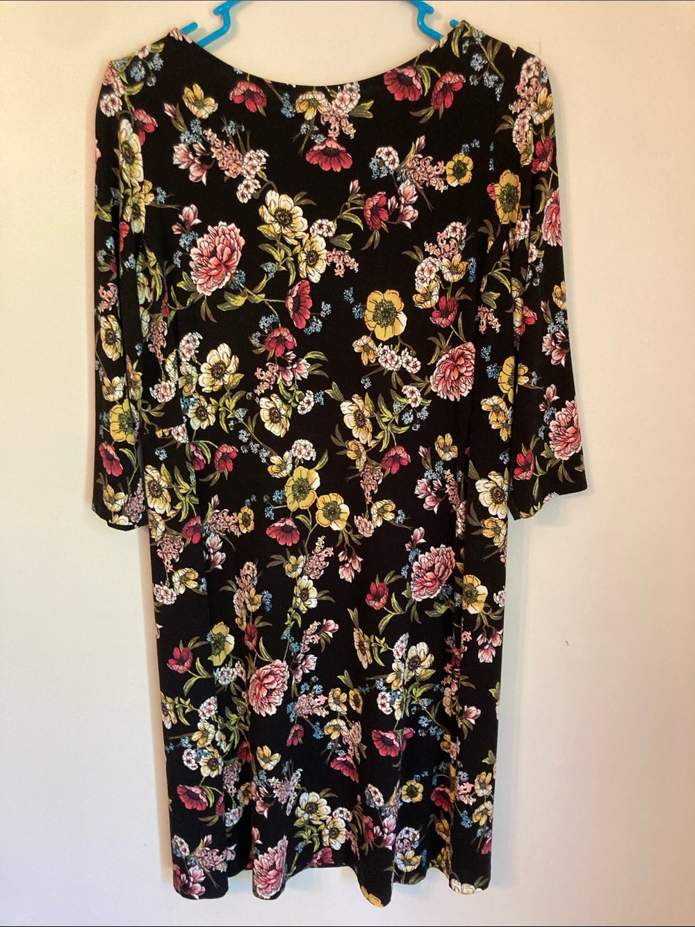 J. Jill Black Midi Dress with Pink & Yellow Floral Print